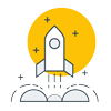 startup focused rocket launch infographic yellow circle