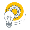 systems and ERP implementation lightbulb and cogs infographic yellow circle